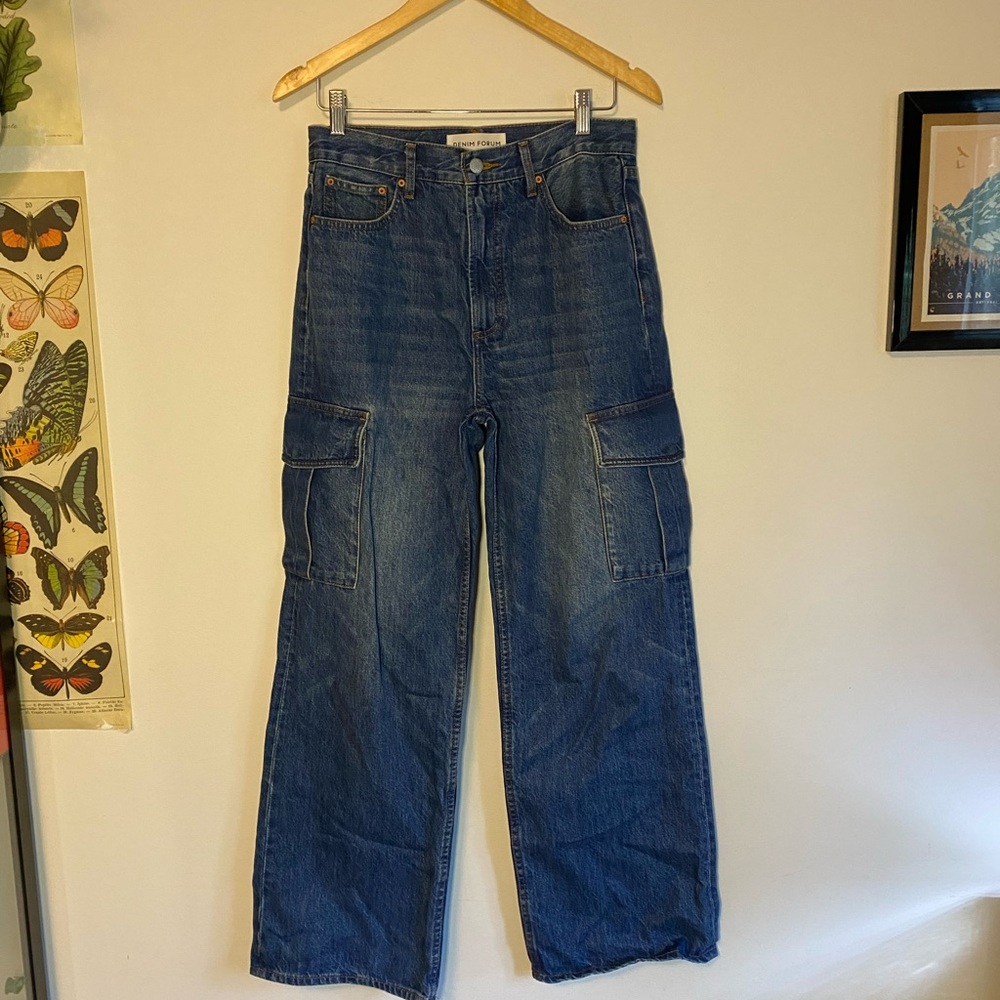 Denim Forum Farrah Hi-Rise Wide Leg Cargo Jeans